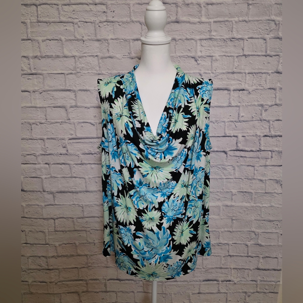 Draped Sleeveless Blouse in Green and Blue